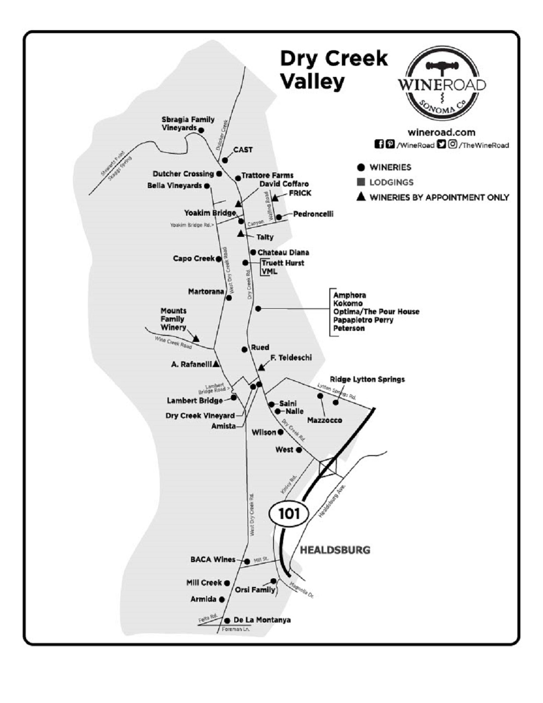 Wine Road map of Dry Creek Valley